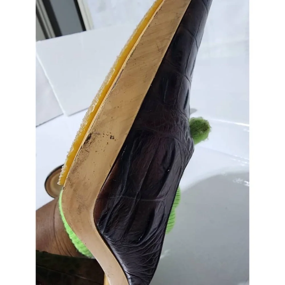 Authentic Charles Jourdan Snake Skin Leather on Wooden Platform Heels Brown